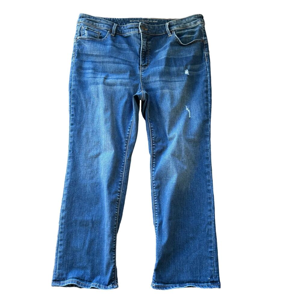 Chicos So Lifting Straight Leg Light Distressed Denim Blue Jean US 16P Chicos 3P